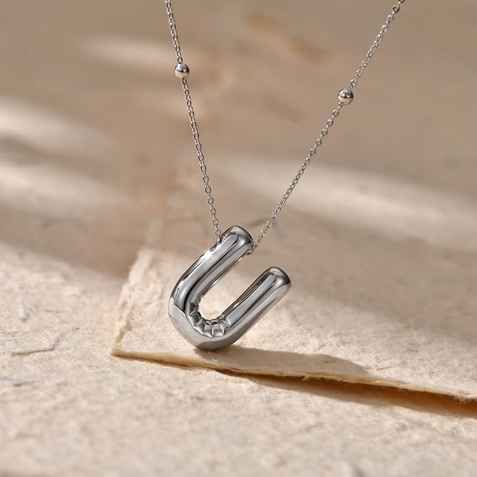 LUCA SMITH Initial Necklaces for Women, Dainty Balloon Bubble Letter, Name Letter Alphabet Pendant Layered Choker Chain Jewelry Gift