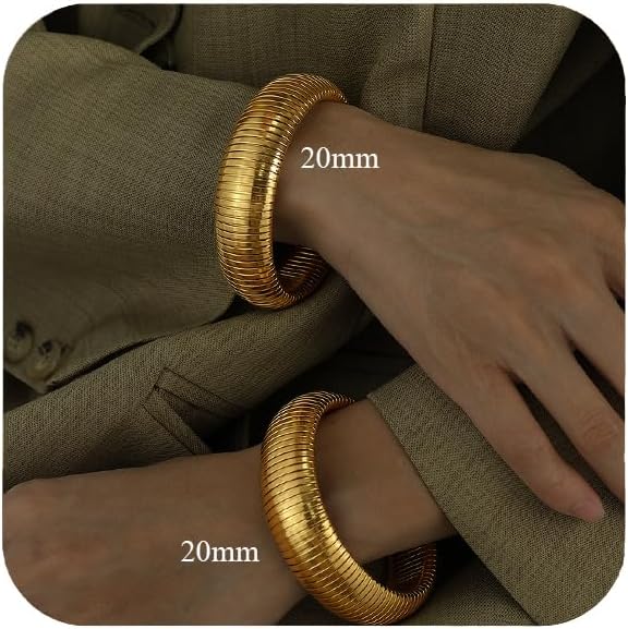 MISS RIGHT Gold Chunky Stretch Snake Chain Bangle Bracelets Stack for Women Trendy, 18K Gold Filled Stainless Steel Stretchy Womens Stackable Wristband Bangles Bracelet Set