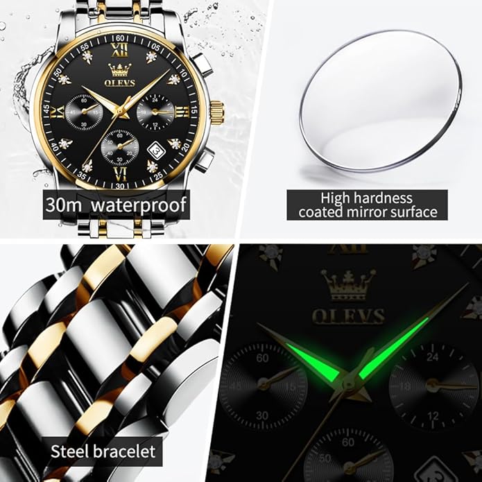 OLEVS Mens Watches Waterproof Stainless Steel Adjustable Bracelet Watch Quartz Analog Watch for Men Fashion Business Classic Mens's Wrist watch's Casual Watches Gold/Blue/Black/White/Face/Dial