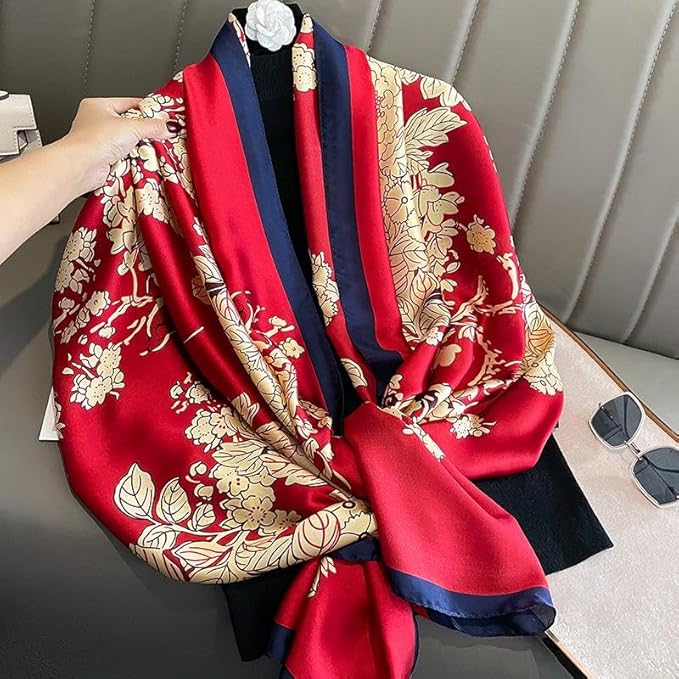 YOUR SMILE Large Mulberry Silk Feeling Long Stain Scarf Lightweight Sunscreen Shawls Wraps for Women