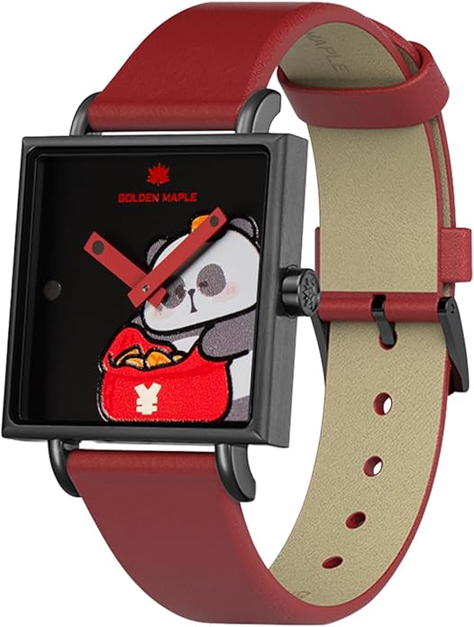 GOLDEN MAPLE Fancy Ladies Watch, Quartz Movement Watches for Women, Square Case with Leather Strap