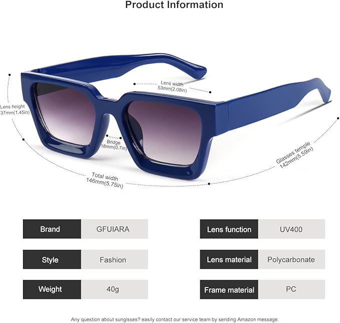 Trendy Square Sunglasses for Men Women Fashion Thick Rectangle Sun Glasses UV Protection Shades Designer Style