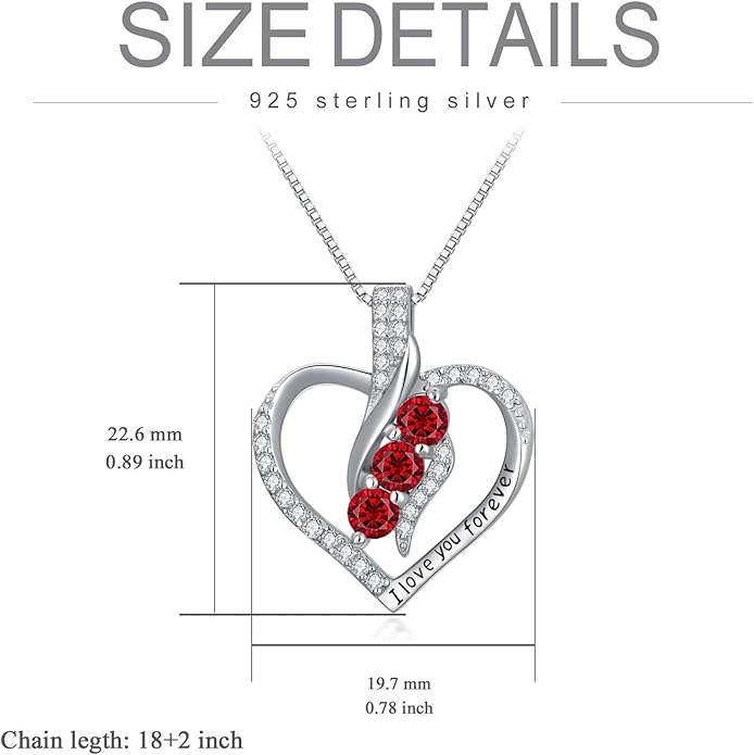 Rose Heart Birthstone Necklace for Women - Solid S925 Sterling Silver with Rose Gold Plated Infinity Symbol of Love Valentine's, Mother's Day, Anniversary, Christmas Birthday Gift for Her, Mom, Wife, or Girlfriend.