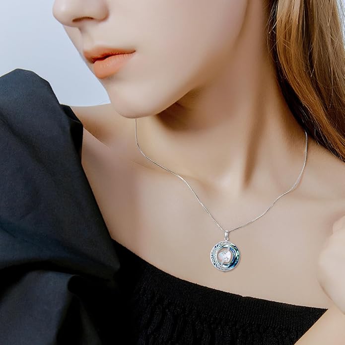 TOUPOP Birthstone Necklace 925 Sterling Silver Moon and Star Pendant with Blue Crystal Celtic Moon Jewelry Birthday Valentines Day Gifts for Women Mom Wife Her