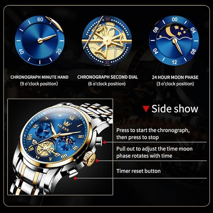 OLEVS Mens Watches Waterproof Stainless Steel Adjustable Bracelet Watch Quartz Analog Watch for Men Fashion Business Classic Mens's Wrist watch's Casual Watches Gold/Blue/Black/White/Face/Dial