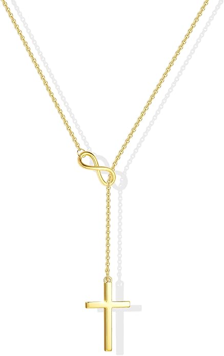 Infinity Cross Necklace for Women, Unique Trendy Fahion Cross Jewelry Gifts, Non Tarnish & Waterproof Dainty Simple Gold Cross Pendant, Christian Religious Easter Faith Accessories Jewelry Gifts