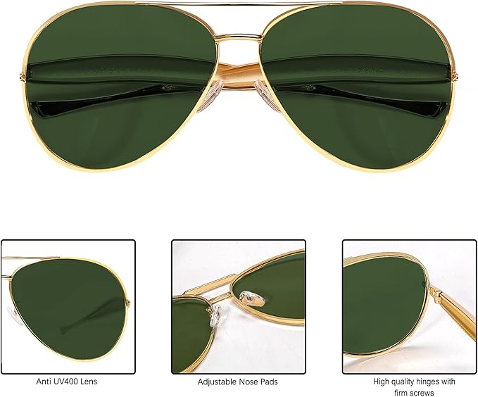 Retro Gold Aviator Sunglasses for Women Men, 2025 Metal Oversized 70s Aviators Sun Glasses
