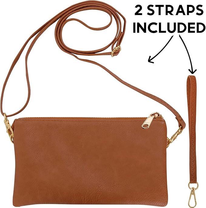 Vegan Leather Wristlet Purse for Women - Small Clutch Purse with Shoulder and Wrist Straps