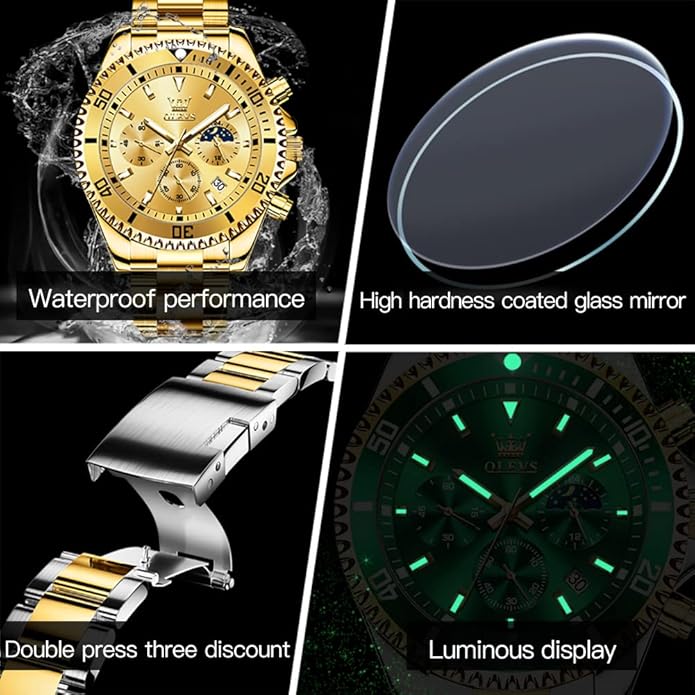OLEVS Mens Watches Big Face Stainless Steel Waterproof Date Analog Quartz Watches Fashion BusinessWrist Watches for Men…