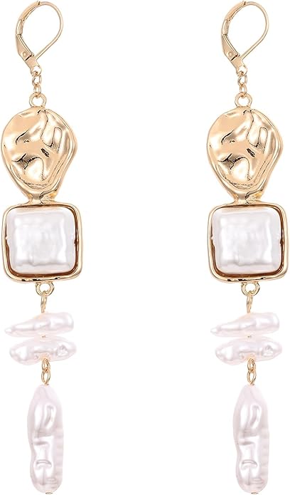 Statement Pearl Dangle Earrings,Gold and Large Pearl,Luxury Chandelier Organic Style Earrings