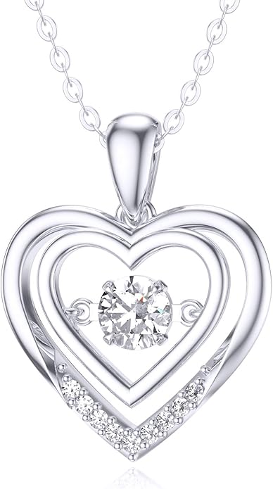 14k Gold Created Moissanite Heart Pendant Necklace for Women, Real Gold Anniversary Jewelry for Wife, Gifts for Her, 16-18 Inch