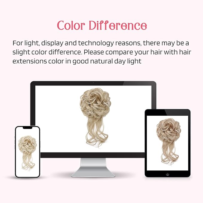 HOOJIH 2PCS Messy Bun Hair Piece, Tousled Updo with Tendrils Bun Extensions Wavy Curly Hair Wrap Ponytail Hairpieces Scrunchies for Women HB010 Dasiy - Ombre Deep Blonde and Light Blonde