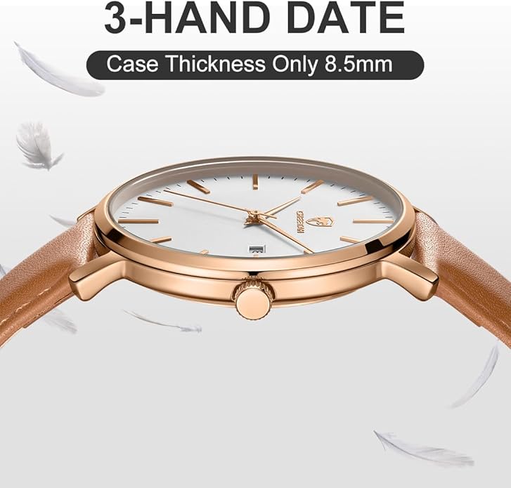 CHEETAH Minimalist Waterproof Quartz Watches for Men with Leather Strap, Auto Date
