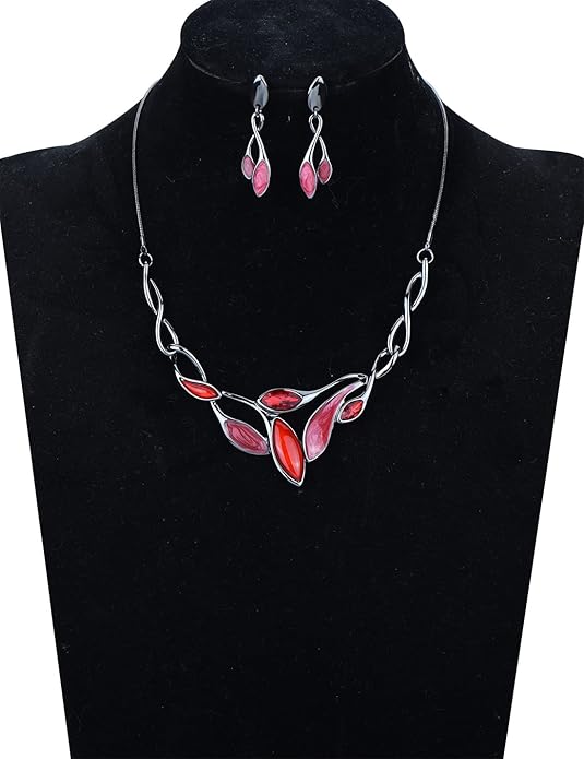 Vintage Statement Jewelry Set Leaf Floral Bohemian Boho Statement Necklace Earring Set Crystal Fashion Costume Jewelry