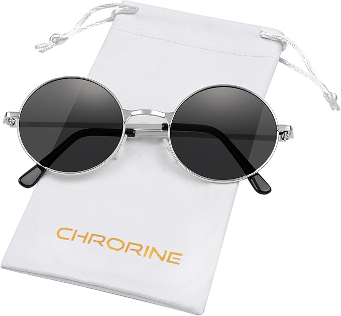 CHRORINE Hippie Sunglasses Round 70s Retro Glasses for Women Men Party Accessory Festival Fashion Vintage Sunglasses