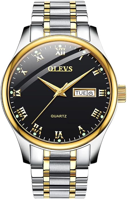 OLEVS Classic Men Watches with Date,Stainless Steel Man Watch with Date, Bussiness Watches for Men,Luminous Quartz Mens Watches Black/White/Blue/Gold, Waterproof Male Watch with Week