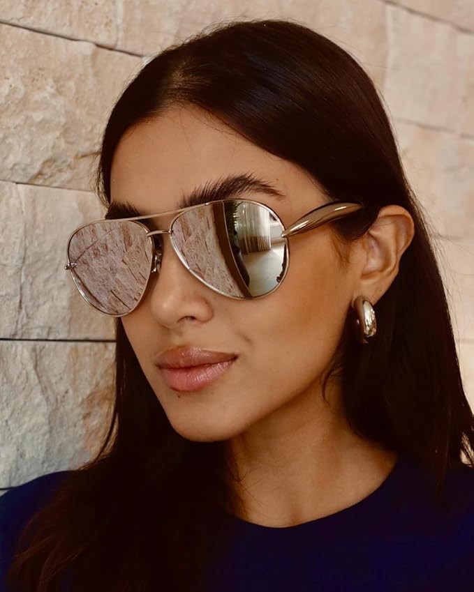 Retro Gold Aviator Sunglasses for Women Men, 2025 Metal Oversized 70s Aviators Sun Glasses