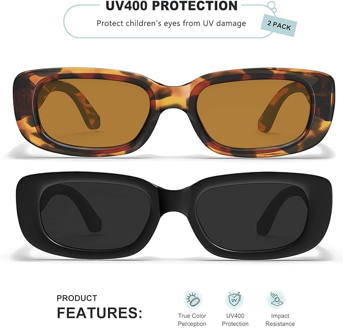 Retro Rectangle Kids Sunglasses 90’s Vintage Fashion Narrow Square Frame Glasses Shades for Girls Boys UV Protection