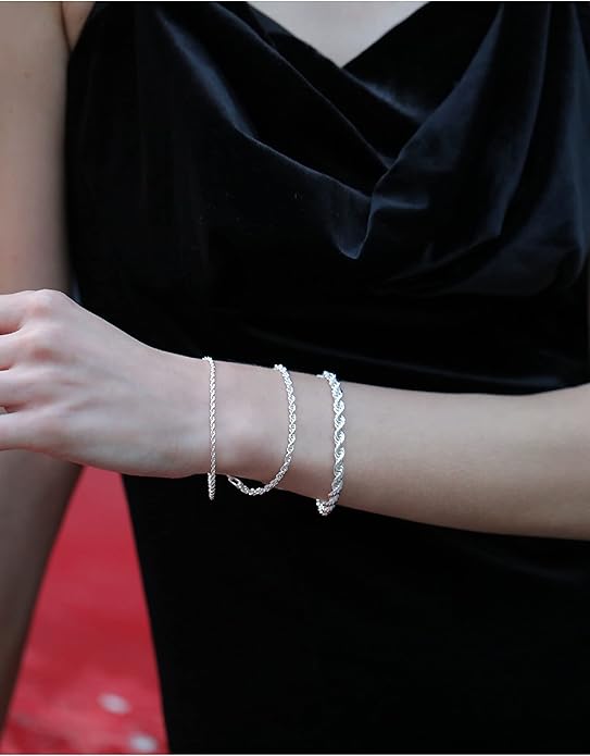 nometo 925 Sterling Silver Rope Chain Bracelet Box Chain Bracelet 2mm3mm5mm Silver/Gold Plated Bracelet for Men Women Silver Bracelet 6.5-9 Inches