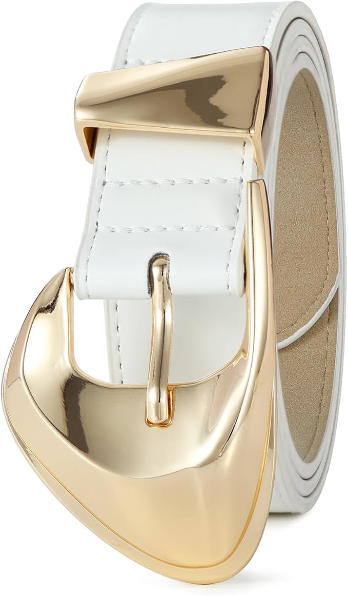 Women's Brown Belt Trend Belt with Gold Buckle Fashion Leather Waist Belt for Jeans Pants