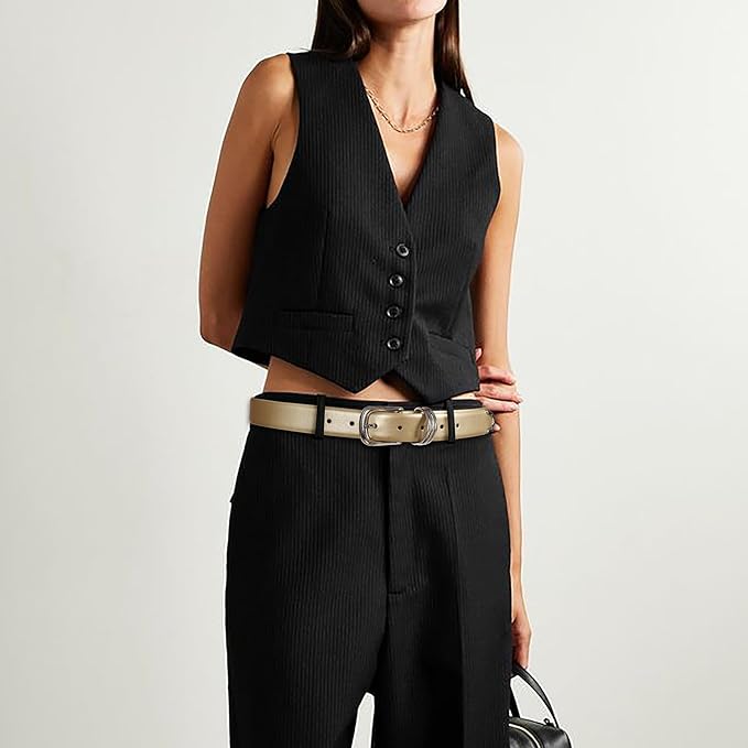 Women's Leather Belts with Gold Buckle Fashion Leather Waist Belt Elegant Ladies Belts for Jeans Dress & Casual Wear