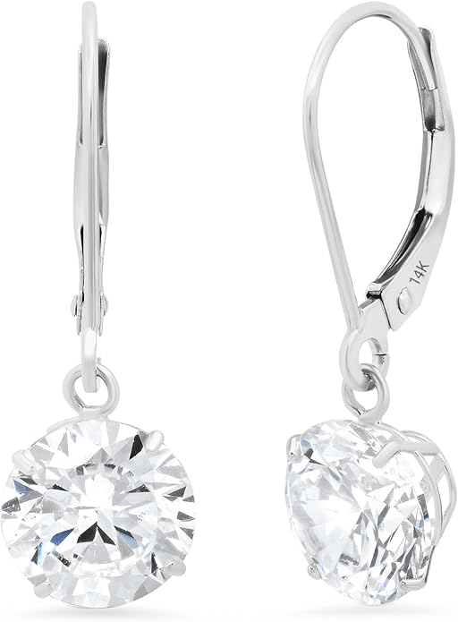 14k Gold Leverback Cubic Zirconia Dangle Earrings | Solid Real White or Yellow Gold Dangle Earrings for Women | 1-8 CT.TW 14k Gold Earrings for Women | CZ Cubic Zirconia Drop Earrings by MAX + STONE