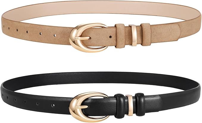 2 Pack Women Leather Belts for Jeans Dress Fashion Ladies Belt with Gold Silver Buckle