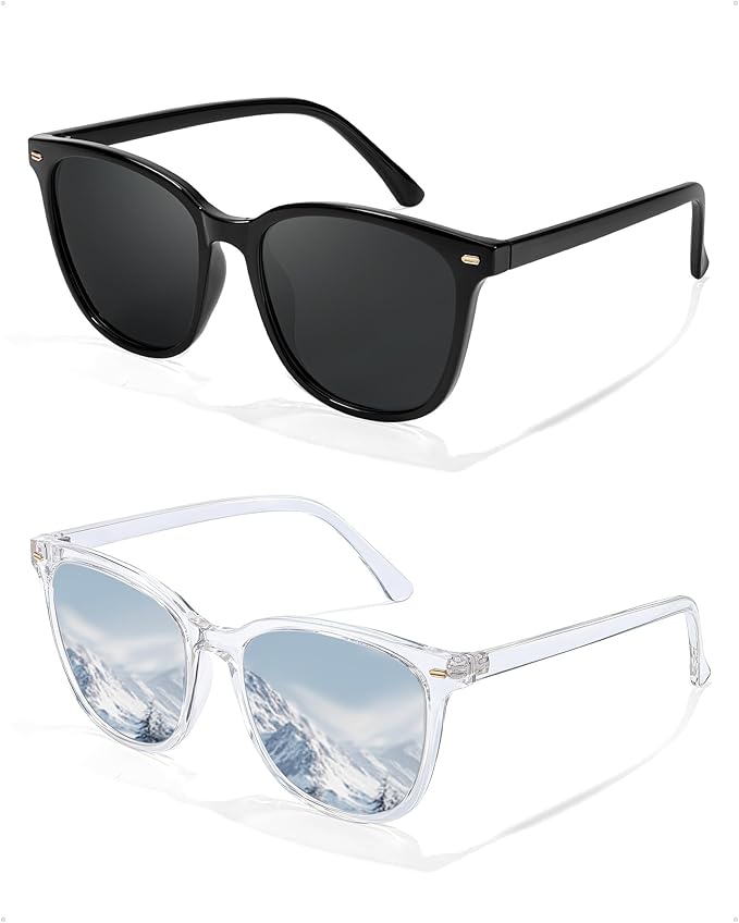 FIMILU 2 Packs Sunglasses for Women Polarized UV400 Protection Lens Big Frame Fashion Glasses Trendy Stylish Shade