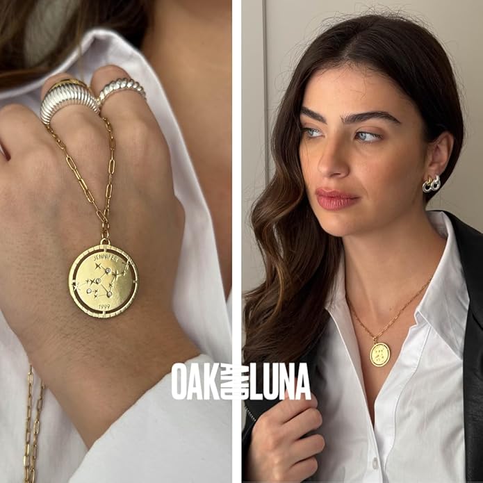 OAK & LUNA - Personalized Engraved Constellation Necklace with Diamond - Designer Gift for Her, Women, Mom - Custom Dainty Jewelry for Christmas, Mother's Day, Birthday