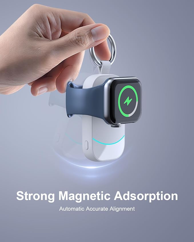 2500mAh Travel Charger for Apple Watch - Portable Charger with Keychain for Apple Watch - Stocking Stuffers for Men, Women, and Adults White