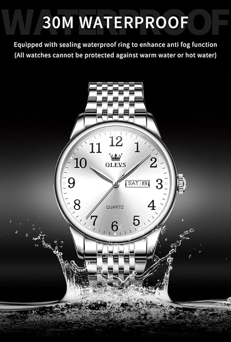 OLEVS Mens Watch Stainless Steel Analog Quartz Watches for Men Day Date Easy Read Diamond Waterproof Dress Luxury Classic Casual Big Face Blue/Black/Gold/Silver Roman Arabic Numerals Men's Wrist Watch