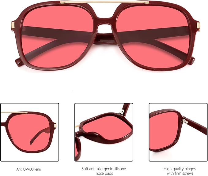 Retro Aviator Sunglasses for Women Men 2026 Square Top Bar Sun Glasses Sunnies 70s Lightweight Shades
