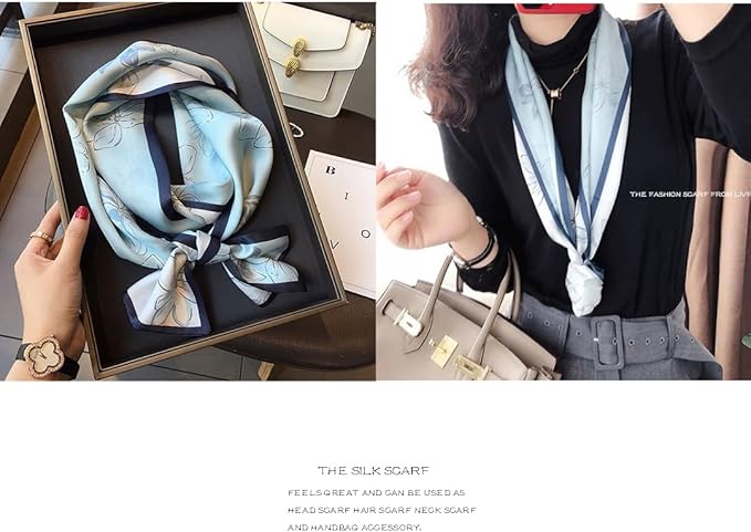 Livrerpi Silk Feeling Head Scarf Fashion Satin Hair Scarf Square Long Scarves for Women Gifts