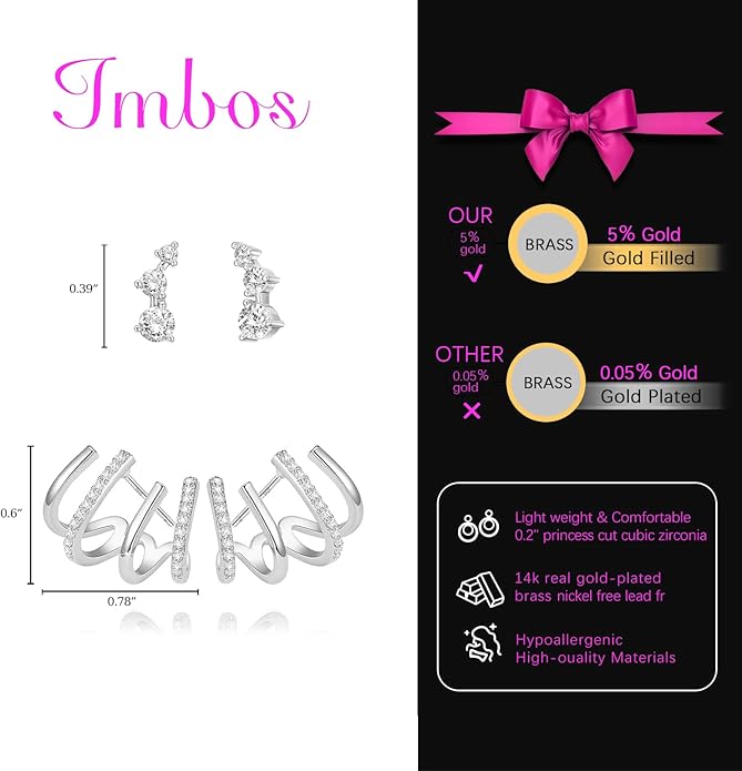 IMBOS Earrings for Women Trendy 14K Gold Stud Earrings Claw Earring Dainty Simple Minimalist Gold Earring Hypoallergenic Jewelry for Women Gifts