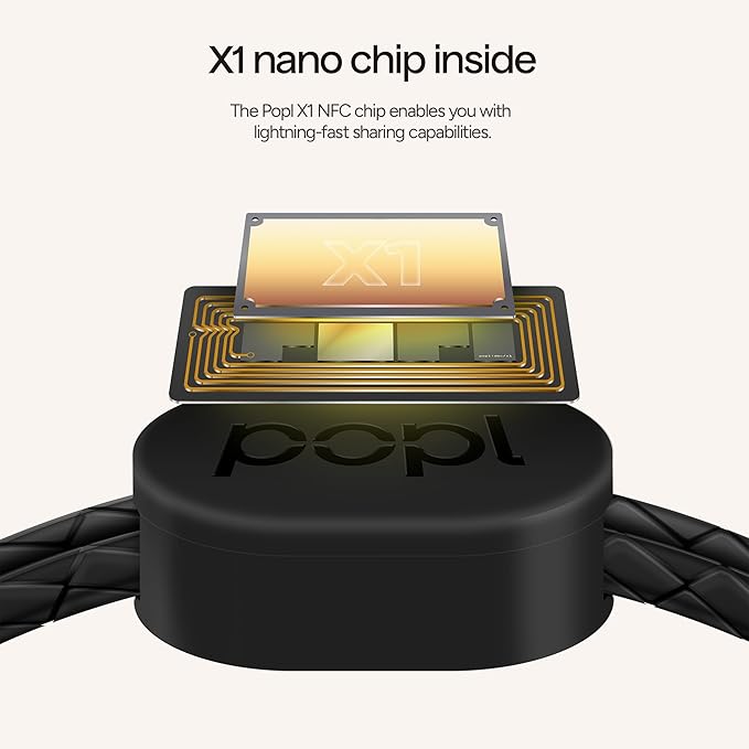 Popl Rope Band - Digital Business Card Bracelet Wearable - Tap to Share NFC & QR Code - Compatible with iPhone & Android (Black Rope Style)