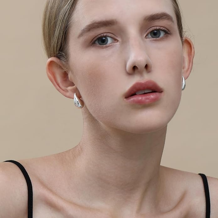 Apsvo Chunky 14K Gold Plated Hoop Earrings for Women, Lightweight Waterdrop Hollow Open Hoops, Hypoallergenic Dupes Earrings