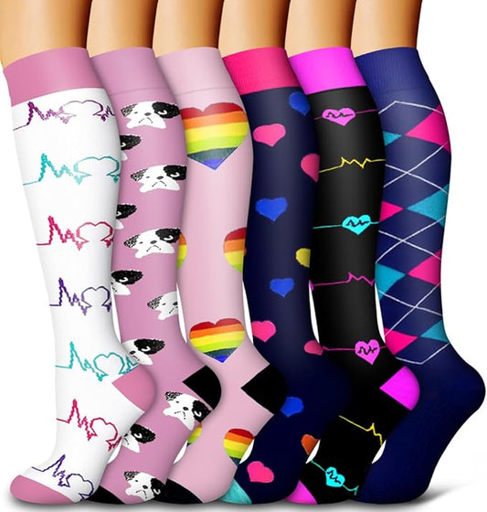Bluemaple 6 Pack Copper Compression Socks for Women and Men Circulation-Best Support for Medical, Running,Nursing,Athletic
