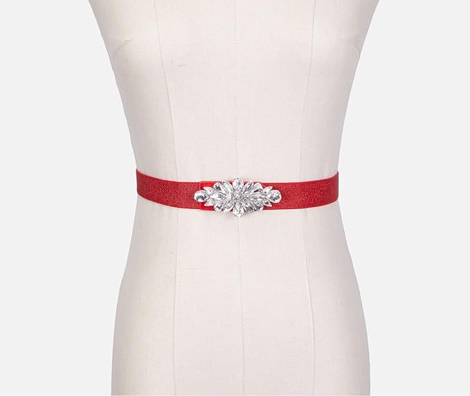 Womens Belts for Dress Fashion Rhinestone Elastic Bow Belt Skinny Waist Belt