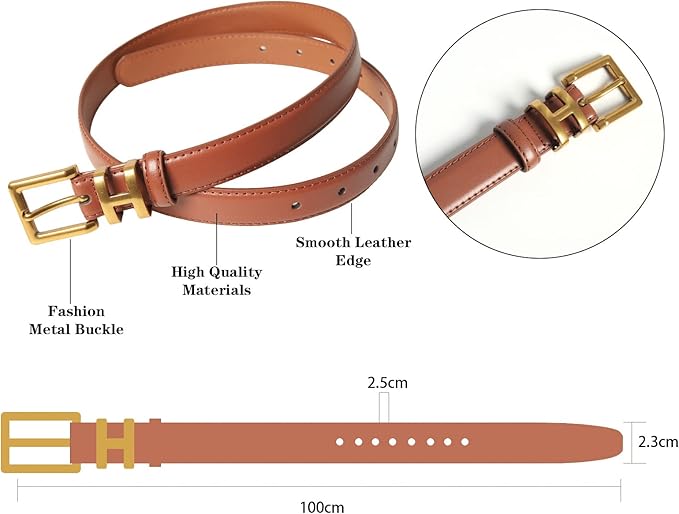 Women's Fashion Classic Metal Buckle Leather Belt with Jeans Dress