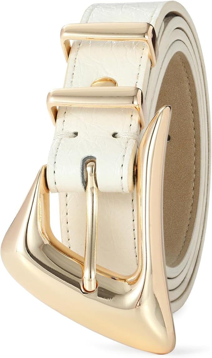 Women's Brown Belt Trend Belt with Gold Buckle Fashion Leather Waist Belt for Jeans Pants