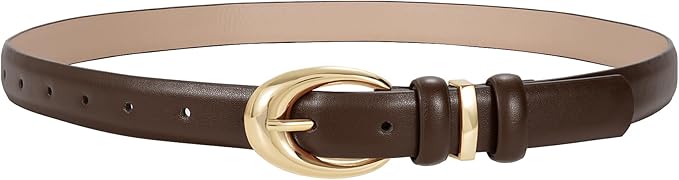 TRIWORKS Women Leather Belt for Jeans Pants Fashion Ladies Skinny Faux Leather Dress belt with Gold Buckle
