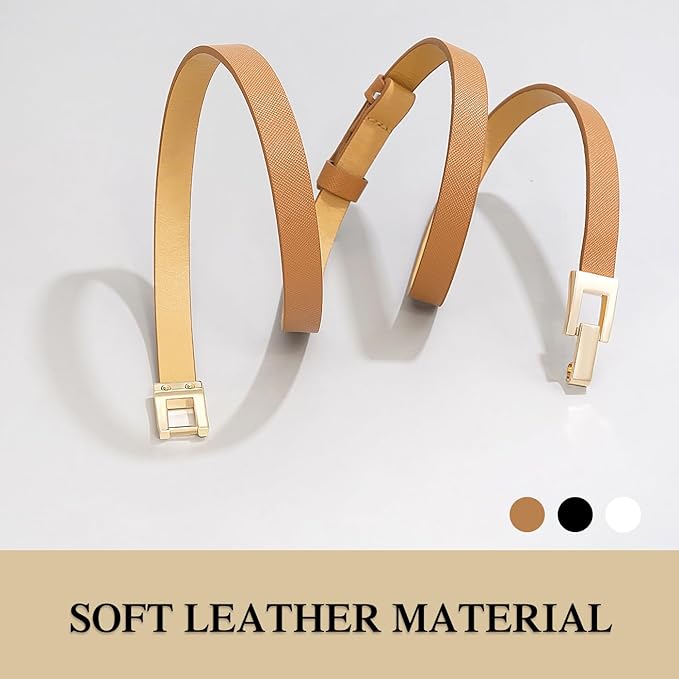 Glamorstar Skinny Belts for Women Thin PU Leather Waist Belt with Gold Buckle for Dresses