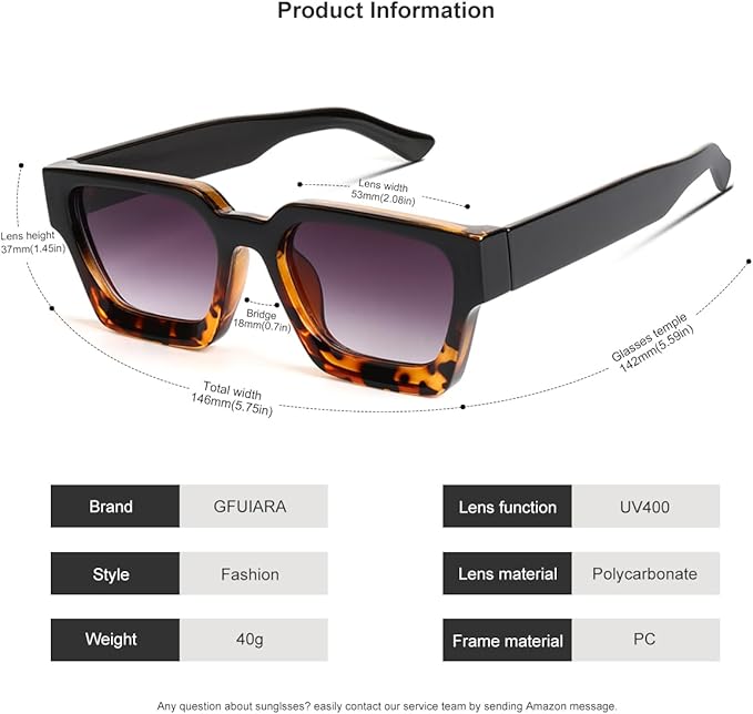 Trendy Square Sunglasses for Men Women Fashion Thick Rectangle Sun Glasses UV Protection Shades Designer Style