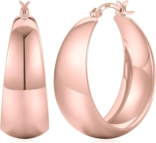 Senteria 12mm Wide Thick Hoop Earrings 925 Sterling Silver Hoop Earrings for Women Hypoallergenic 14K Real Gold Plated Hoops Large Earring Lightweight Chunky Hoops Earring for Women 25/30/40/50MM