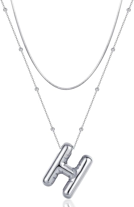 LUCA SMITH Initial Necklaces for Women, Dainty Balloon Bubble Letter, Name Letter Alphabet Pendant Layered Choker Chain Jewelry Gift