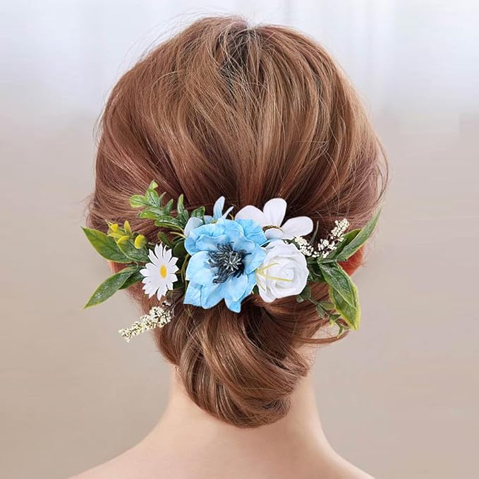 Flower Hair Clip for Women - Elegant Hair Accessory for Wedding, Party & Daily Wear (Sky Blue)