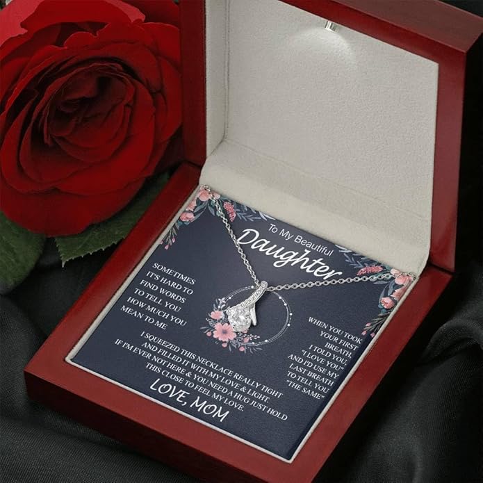 VIRAGIL To My Daughter Gift Necklace From Dad or Mom - Badass Daughter Jewelry With Heartfelt Message & Elegant Box