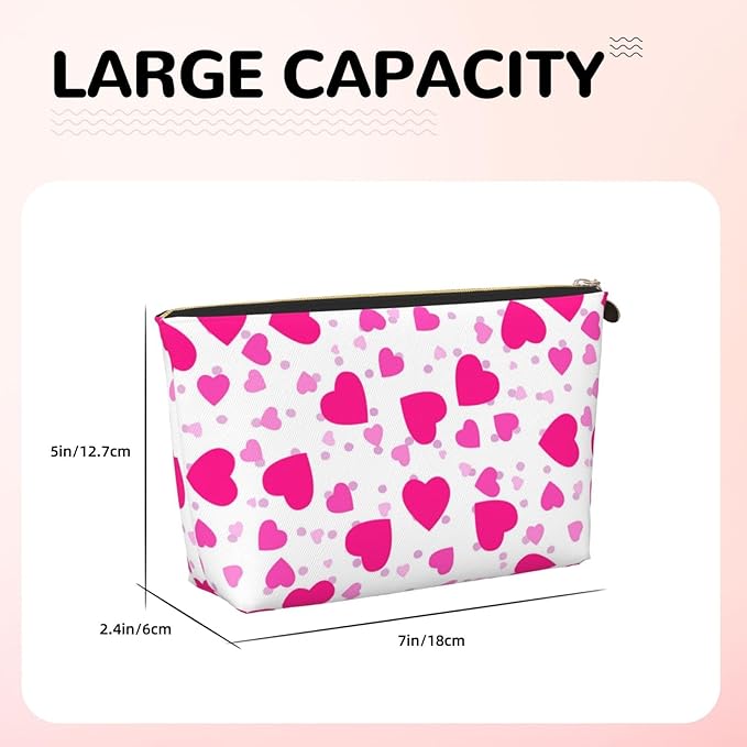Cute Valentine's Day Hearts Makeup Bag Zipper Pouch Travel Portable Cosmetic Bag Organizer for Women