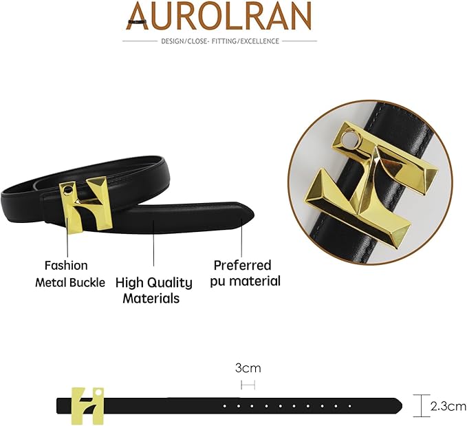 Women's Fashion Classic Metal Buckle Leather Belt with Jeans Dress