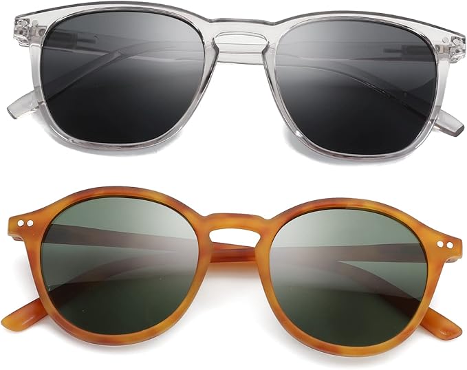 ZENOTTIC Polarized Sunglasses for Women Men: Retro Shades Round | Square Frame UV Protection 2 Pack